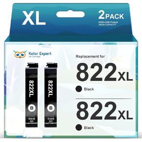 Remanufactured 822XL Ink Cartridge Replacement for Epson 822XL 822 XL T822XL Black for Epson Workforce Pro WF-3820 WF-4820 WF-4830 WF-4833 WF-4834 Printer (2 Black)