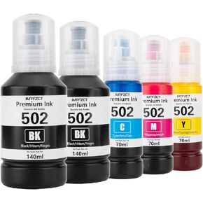 Compatible Epson T502 502 Ink Refill Bottles for Ecotank ET-3760 ET2760 ET2750 ET-4760 ET-2850 ET-15000 ST-4000 ST-2000 ET-3710 ET-3850 ET-3750 ET-4850 ET4750 ET2700 ST3000 ET3700 Printer(2BK C M Y)