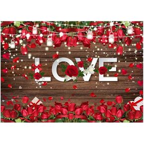 LTLYH 7x5ft Valentine's Day Love Theme Backdrop Brown Wood Love Heart Roses Photography Backdrop Engagement Wedding Party Decoration Photo Backdrop 206