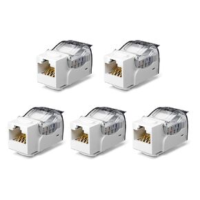 VCE Cat6 Keystone Jack Tool-Free, Slim Profile RJ45 Network Wall Jack 90-Degree for UTP CAT6/CAT5E/CAT5 Ethernet Cable, Keystone Wall Plate and Patch Panel, White, 5 Pack
