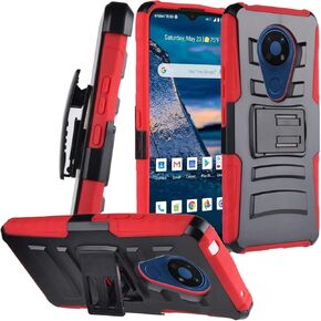 for Nokia C5 Endi (2020) - Hybrid Phone Case w/Stand/Belt Clip Holster - CV1 Red