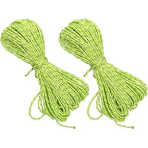 2pcs 20m Glow in The Dark Paracord, 3mm Luminous Reflective Guyline Fluorescent Reflective Guyline Tent Rope Camping Cord Paracord for Tent Tarp, Canopy Shelter, Camping, Hiking