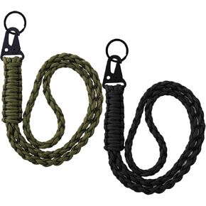 2 Set Heavy Duty Paracord Lanyard for ID Badges Whistles Strap Braided 550 Keychain Lanyards for Keys Outdoor Activities Camera