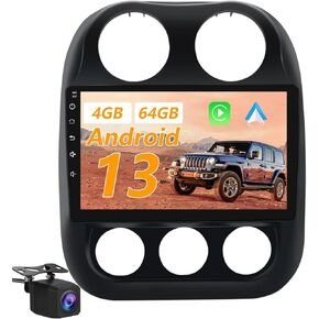 4G+64G 10 inch Touch Screen Car Radio Stereo for Jeep Compass Patriot 2010-2016 Android 13 CarPlay Android Auto Bluetooth with GPS Navigation