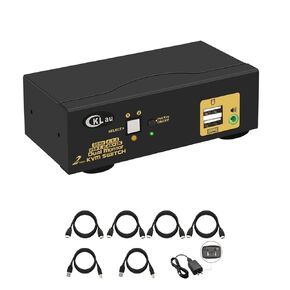 CKLau 2 Port Dual Monitor KVM Switch HDMI 4K60Hz with Audio and Cables for 2 Computers Sharing Video Keyboard Mouse
