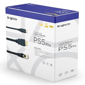 BrightOn - Optimized Cable Set Compatible with PS5 PRO | 8K HDMI 2.1 HDR Cable 8K@60Hz/4K@120Hz Gold Plated | CAT 7 Super High Speed Cable Gold Plated | Fast Charge Cable USB C to USB C (2 Meter)