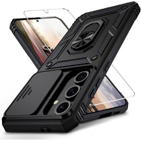 Weycolor for Samsung Galaxy A16 5G Case with Camera Lens Cover, 10 FT Military Grade Drop Protection, Magnetic Ring Holder Kickstand Protective Phone Case, Black