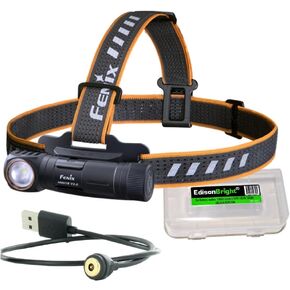 EdisonBright Fenix HM61R V2 1600 Lumen magnetically Rechargeable LED Headlamp, high Capacity Battery Battery Carry case Bundle