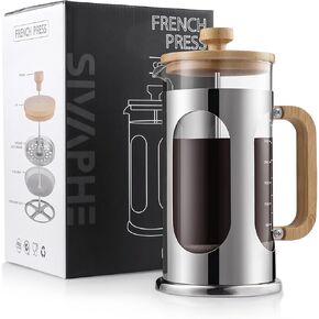 Sivaphe 34 oz French Press Coffee Maker No-Plastic, Borosilicate Glass Bamboo Lid and Handle Coffee Tea Press 8 cup, 1000ml Coffee Milk Forther with Stainless Steel Holder and Resuable Filters