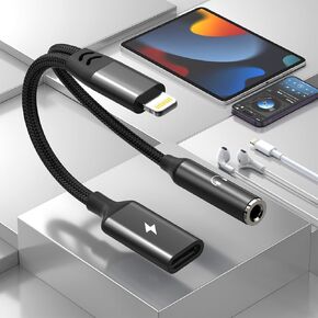 Lightning to 3.5 mm Headphone Jack Adapter 2 in 1 iphone Headphone Adapter Aux Audio and Charger Adapter Dongle Cable Splitter Earphones Headphones Splitter for iphone 14 13 12 11 XS XR X 7 8 ipad