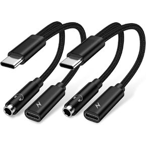 USB Type C to 3.5mm Headphone Adapter and 60W Samsung Android Phone Charger Cable 2 Pack for Galaxy S25 Ultra Plus S24 A16 A54 A35 S23 S22 S21 S20 A53, 2-in-1 Aux Audio Jack Fast Charging Dongle Cord