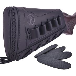 WAYNE'S DOG Handmade Leather Buttstock Cheek Rest Pad with Shotgun Shell Holder for 16 Gauge