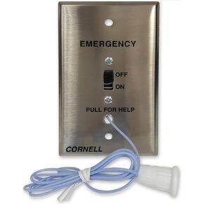 E-114-1 Emergency Pull Cord Station; Stainless Steel Faceplate; Call Cancel Only at Point of Origin; Simple Operation; 6-Foot Long Nylon Cord; Pigtail Wire Connectors