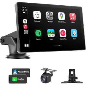 Wireless Carplay Screen for Car, 9" Portable A-pple Carplay & Android Auto Car Stereo, Car Play Screen with Backup Camera/Mirror Link/Voice Control/Bluetooth/GPS Navigation for All Vehicles