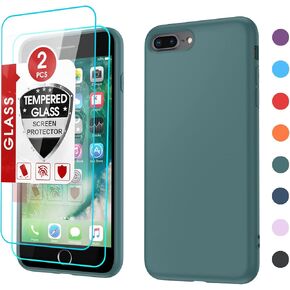 LeYi for iPhone 8 Plus Case: iPhone 7 Plus Case with 2 Pack Tempered Glass Screen Protectors, Shockproof Full-Body Liquid Silicone with Soft Anti-Scratch Microfiber Liner, Green