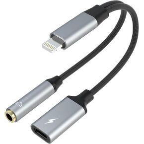 iPhone Lightning to 3.5mm Headphone Jack and Charger Adapter - 2 in 1 3.5mm Aux Audio Jack + Lightning Charging Dongle Splitter Charge and Music Simultaneously, for iPhone 14 13 12 11 Pro Max X XS XR