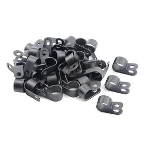 100 PCS 1/2" Nylon Cable Clamps Assortment R-Type Cable Clips Kit Black Plastic Wire Clamps Fasteners for Wire Mounting