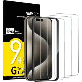 NEW'C [3 Pack Designed for iPhone 15 Pro Max (6.7 inches) Screen Protector Tempered Glass with easy installation tool included,Case Friendly Ultra Resistant