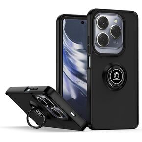 QUIETIP Case Compatible with Infinix Hot 40 Pro & Tecno Spark 20 Pro 4G with Screen Protector,TPU + Hard PC Magnetic Ring Car Mount Stand Cover,Black