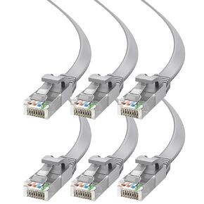 Cat6 Ethernet Cable 50ft, 6-Pack Gray - Flat High-Speed Network Cables for Gaming, Streaming, Router, Modem, PC, PS5, Xbox - Durable & Space-Saving Design