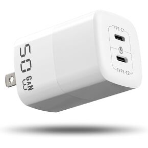 50W USB C Wall Charger, 2-Port GaN III Type C Charger, PPS 48W Fast Charging Block for iPhone 16/16 Plus/16 Pro/16 Pro Max/15/14/13/12/11, Galaxy, Pixel, iPad/iPad Mini and Laptops(Cable Not Included)
