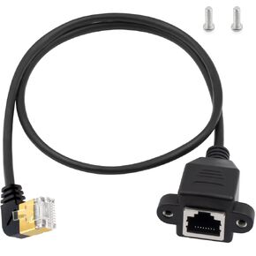 Duttek 90 Degree Ethernet Extend Cable, Cat 8 RJ45 Ethernet Adapter Cable, 90 Degree Left Angled Male to Female Network Extension Adapter Cable, with Screw Panel Mount, for Hub, Routers. 1.65ft/50CM