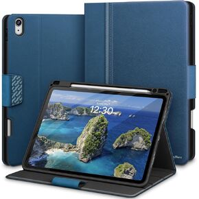 KingBlanc for Air 13-inch Case (M3 2025/M2 2024) with Built-in Pencil Holder, PU Leather Durable Protective Stand Folder Cover, Auto Wake/Sleep, Multi-Angle for Viewing/Typing, Magnetic Clasp, Brown