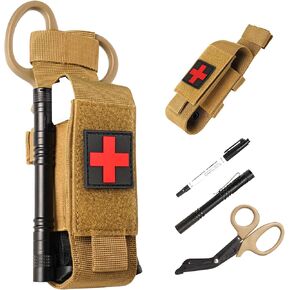 Tactical Molle Tourniquet Pouch Set with Trauma Medical Shear,Penlight,Pen,Molle Tourniquet Holder Holster Kit for Outdoor Hiking Camping Survival First Aid
