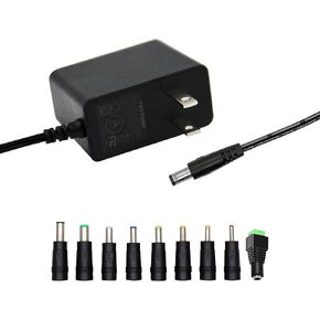 5V 2A Wall Charger Power Supply Adapter, 10W Universal AC/DC Adapter 100-240V AC to DC 5V Power Cord Converter with 9 Interchangeable Jacks Plug for USB Hub TV Box Router Camera and More (1 Pack)
