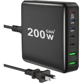 USB C Charger, 200W 7 Ports Fast GaN USB C Charging Station, 65W USB C Laptop Charger Compatible with MacBook Pro/Air, iPad, iPhone 14/14 Plus/14 Pro/14 Pro Max/13/12 Series, Samsung Galaxy Note
