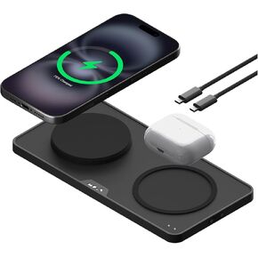 Mous - Dual Charging Station with Qi2 up to 15W Fast Charge - MagSafe Compatible Charger - USB-C Cable - Matte Black
