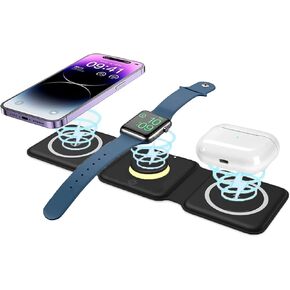 【𝐔𝐩𝐠𝐫𝐚𝐝𝐞𝐝 𝑽𝒆𝒓𝒔𝒊𝒐𝒏】 Criacr 3 in 1 Foldable Wireless Charger, Magnetic Fast Wireless Charging Pad, Compatible with iPhone 15/14/13/12, Apple Watch, AirPods Pro