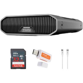 SanDisk Professional 8TB G-Drive Enterprise-Class Hard Drive with USB-C Interface Bundle with SanDisk 32GB Ultra UHS-I SDXC Memory Card, Lightning Cable (6-Feet, White), and Card Reader (4 Items)
