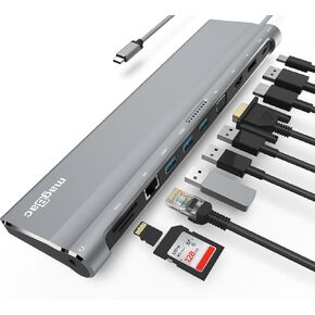 USB C Docking Station Dual Monitor 12 in 1 Laptop Docking Station 3 Monitor 4K Display with HDMI, DP, VGA, USB 3.0, 100w USB C PD, 1000Mbps LAN, TF/SD, Audio, USB C Dock Compatible with Windows Laptop