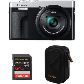Panasonic Lumix ZS99 Point and Shoot Camera ، كاميرا مضغوطة للسفر مع تكبير 30x مع عدسة تكبير 24-720 ملم ، و 4K فيديو/صورة ، رائعة للسفر والحفلات الموسيقية ، DC-ZS99 + CASE + 64GB SD (Black) in Kuwait