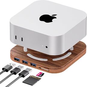 2024 Mac Mini Dock, Mac Mini M4 hub with 3X USB 3.0, SD/TF 3.0 Card Readers, 5Gbps Data Transfer M4/M4 Pro Docking Station Accessories, Walnut Wood Material-FM4-H