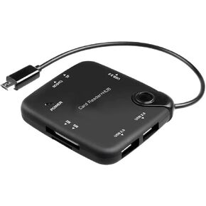 8-Port Micro USB OTG Hub Adapter with 3 USB 2.0 Port, TF/SD Card Reader, M2/MS Card Reader and Power Port for Raspberry Pi Zero, Android Tablet, Google Chromecast Stick