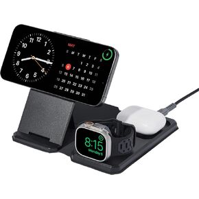 UAG SRGE 3-in-1 شاحن سطح المكتب سطح سطح المكتب 15W محطة شحن لاسلكية قابلة للطي متوافقة مع MAGSAFE لـ iPhone 15 ، AirPods ، Apple Watch ، Black/Gray (25W USB-C PD ADAPTER & GLOBAL ADAPTER)