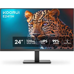 KOORUI 24-inch Monitor 120Hz, Full HD 1980 * 1080p IPS Ultra-Thin Computer Monitor with Adaptive Sync, VESA 100 * 100mm Mountable,Tilt Adjustable,HDMI & VGA Ports,Black, E2411H