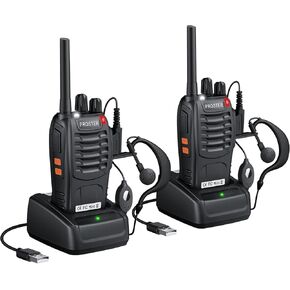 Proster Rechargeable Walkie Talkies 1 Pair - Long Range Two Way Radios 16 Channel Handheld Walky Talky, with USB Charger 2 Pack Earpiece Mic for Walkie Talkies
