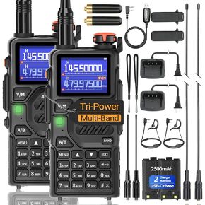 BAOFENG K5Plus Ham Radio Handheld,Walkie Talkies Long Range NOAA Weather Receiver High Power Two-Way Radio with One Click Frequency, USB-C Charging Full Kit,2Pack