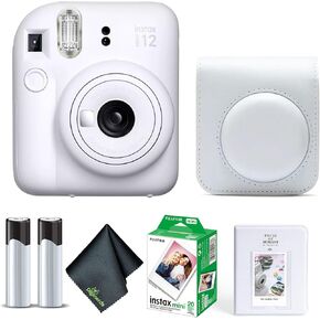Fujifilm Instax Mini 12 Instant Camera Pastel Blue Bundle with Fuji Instax Mini Film Value Pack (100 Sheets) + Protective Carrying Case + Photo Album + Microfiber Cleaning Cloth