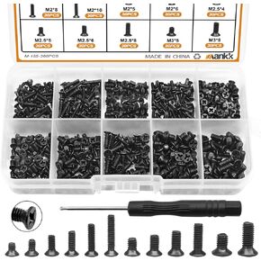 mankk 360PCS Laptop Screws 12 Sizes M2 M2.5 M3 Replacement Computer Tiny Screws Motherboard Screws with Screwdriver for Laptop PC Repair & DIY M-155-360PCS
