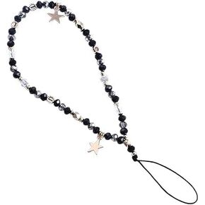 Black Five-Pointed Star Pendant Beaded Phone Chain,Romantic Colorful Mobile Phone Strap Detachable Lanyard, Cell Phone Charms, Cell Phones Accessories