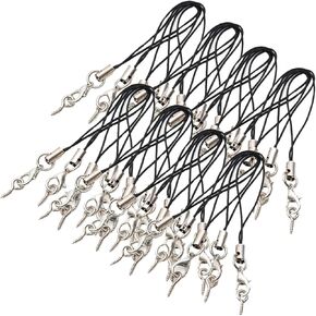 mollensiuer 100Pcs Lanyard Phone Ring Strap Phone Charm Strap Lanyard Split Ring Strap with Screw Eyes Cellphone Charm Cords for Cellphone, Keychain, DIY Jewelry Accessories, Black