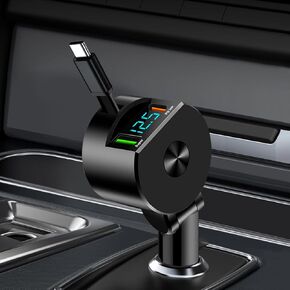 Retractable 3-in-1 Car Charger, 30W Fast Charging Adapter with 2.3ft USB C Cord, PD USB-C Port, USB Port, Compatible with All Phones