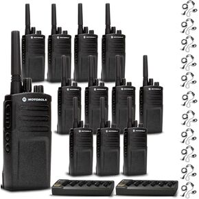 Motorola 2 x 6 Bank Charger + 12 x RMV2080 On-Site 2-Way Business Radio + 12 x HKLN4604 PTT Earpiece for Business Professionals, Construction Workers, Manufacturing Staff