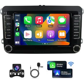 Car Radio Stereo for VW Volkswagen Seat Golf Passat Jetta Beetle Tiguan Touran EOS Android 7" Double Din Touchscreen Bluetooth Radio Apple CarPlay Android Auto GPS Navigation WiFi FM Mic Backup Camera
