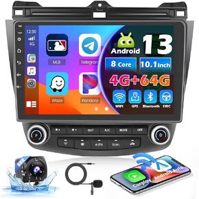 Hikity 8 Core 4+64G Android 13 Car Radio for Honda Accord 2003 2004 2005 2006 2007 Wireless Carplay Android Auto, 10.1 Inch Touchscreen Car Stereo GPS WiFi Bluetooth SWC 32EQ DSP Backup Camera Mic
