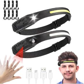 2 Pack Rechargeable Headlamp, 230°Wide Beam Head Lamp LED with Motion Sensor for Adults, Head Lamps Led Super Bright, Waterproof Headlamp for Camping Hiking Hunting Car Repair